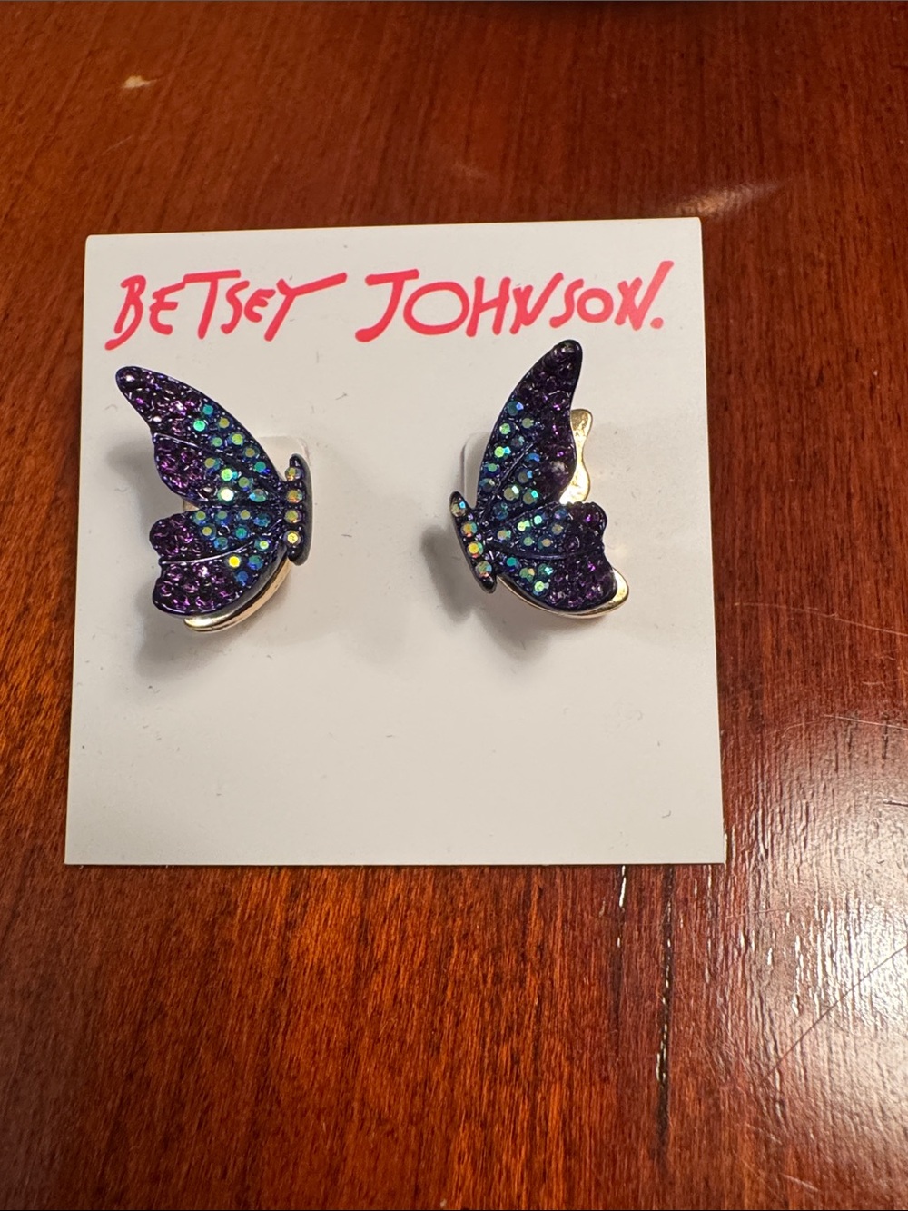 Betsey Johnson Purple Butterfly Rhinestone Stud Earrings